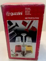 Guzzini Condiment Glass Cruet Set Pepper Salt Oil Vinegar White Unused