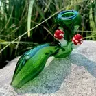 Red Mushroom On Green Sherlock Tobacco Smoking Glass Pipe Thick Glass