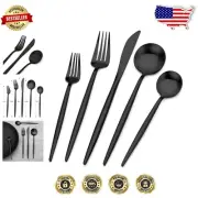 Stylish Matte Black Cutlery Set for 4 - Dishwasher Safe Stainless Steel Flatware