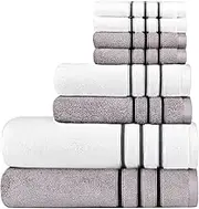 DIAOJIA Cotton Bath Towel Set, 8 Piece, Soft, Quick-Drying, Anti-Odor, Grey & White