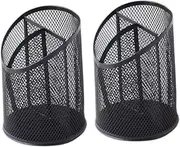 KALLORY 2pcs Bevel Pen Holder 3 Compartment Pencil Cups Dispenser Mesh Pen Organizer Cutlery Tray Drawer Organizer Make Marker for Home Office Accessories Monitor Headphone Gel Metal Black
