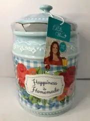 Pioneer Woman Happiness Is Homemade Stoneware Cookie Jar Roses Gingham