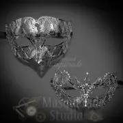 Couples Silver Simplistic and Extravagant Costume Party Masquerade Masks Set