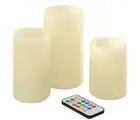 Battery Operated Wax LED Candles with Remote -Set of 3