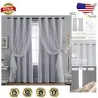 Magical Starry Blackout Curtains for Girls’ Bedrooms, 2-Piece Set, Greyish White
