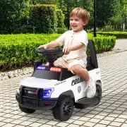 CostwayKids Ride On Police Car with Real Megaphone and Headlights-White