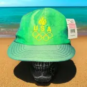 Vintage 90s USA Olympic Team Iridescent Green SnapBack Baseball Hat Cap NWT