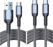 MTF' 100W 2 Pack, Dual USB C + USB A to USB C, 1.5M, Nylon Braided, Black, 480 Gbps, Compatible with Apple, Samsung, LG, Nokia, Google, iPhone iPad, S23, Switch
