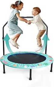 Mini Trampoline for Kids, 36Inch Trampoline with Adjustable Handle,Kids Trampoline with Foldable Bungee Rebounder Adjustable Handrail and Safety Padded Cover Trampoline for Indoor&Outdoor