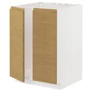 METOD base cabinet for sink + 2 doors, white/Voxtorp oak effect, 60x60x80 cm