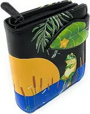 [Shag Wear] Sunset Frog Small Wallet for Women and Teen Girls Vegan Faux Leather Black 4.5", Black, Medium, Modern