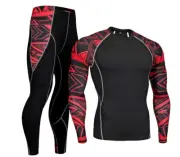 Nuckily Men's Cycling Base Layer Long Sleeve ComprePant Set size XL, RED/BLACK