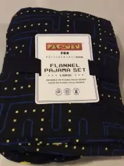 Pottery Barn Teen Pac Man Organic Flannel PJ Set Sz Large Pajamas NWT Blue