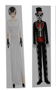 Set of 2, 60" DOD Groom & Bride Paper Cutout Jointed Sugar Skull Haunted House
