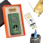Lubinski 2 Jet Flame Torch Cigar Lighter V-cut Vintage Punch Holder Needle Gifts