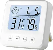 MUMOO BEAR Digital Hygrometer & Thermometer with Backlight Display, Indoor Temperature and Humidity Monitor with Clock, ±1°C/±5% RH Accuracy
