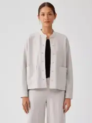 NWT $298 Eileen Fisher Chalk Boiled Wool Jersey Mandarin Collar Shirt Jacket 3X