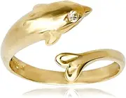 [JewelryWeb] 14k Yellow Gold CZ Simulated Diamond Top Adjustable Dolphin Body Jewelry toe ring-toe ring for Women