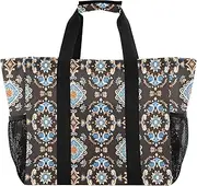 [sanluoli] Totes Foldable Large Beach Bag Sandproof Canvas Laundry Bag, Charming Blue Brown Bohemian Floral, 1 size