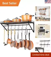 Elegant 31 Inch Wall-Mounted Pot Rack with 14 Hooks - Space-Saving Kitchen Shelf