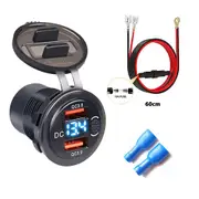 Dual USB QC 3.0 Fast Charge Car Motorcycle Boat Socket Green Light with Switch Voltage Display modified Car Charger for Phone 12-24V Universal Blue...