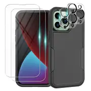 [Combo] ZUSLAB iPhone 14 Pro Max Case + Screen Protector + Camera Lens Protector Rugged Defender Heavy Duty Shockproof Cover for Apple (2022) - Black