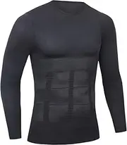 Mens Workout Compression Shirts Long Sleeves - Waist Slimming Body Shaper Tight Abdomen Compression Top Underwear