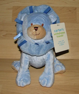 Carter's SmileyHappy Friends Blue Tan Lion Plush Baby Toy Rattle Lovey NWT 8643