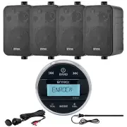 Marine Gauge Style Bluetooth Receiver, 4x 4" Box-Speakers, Aux Mount, Antenna