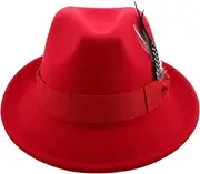 [CATIEBYE] Men's Fedora Hat Wide Brim Hat for Men Warm Jazz Dress Hat for Parties Travel Red