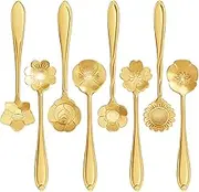 16-Piece Stainless Steel Flower Spoon Set for Coffee, Dessert, Sugar, Ice Cream, Stirring, Tea, and Milkshake - Gold Tableware for Kitchen, Cafe or Bar