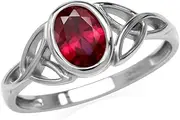 [Silvershake] 7x5MM Oval Shape Birthstone Gemstone 925 Sterling Silver Triquetra Celtic Trinity Knot Ring