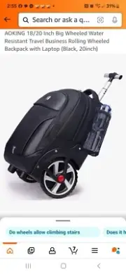 AOKING 18"/20" Big Wheeled Water Resistant Travel Business Rolling Wheeled Back