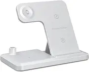 White,4 in 1 Wireless Charging Station, 15W Fast Charging Foldable Desktop Cell Phone Charger Stand for Apple Multiple Devices, iPhone 16/15/14/13/12 Apple Watch & Airpods & Pencil