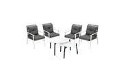 Livsip Outdoor Lounge Sets 6pc Patio Set White Round Table 4pc Rattan Chairs