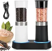 Electric Salt and Pepper Grinder Set - Automatic Salt and Pepper Grinder Set Rechargeable. Electronic Salt and Pepper Shakers with LED Light, Gravity Electric Pepper & Salt Grinder, Set of 2
