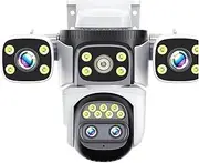 10K 20MP WiFi IP Camera Outdoor 10X Zoom Four Lens Four Screen Ai Track Home Protection 8K Waterproof Home Security Camera(A/U,10K Cam 64G)