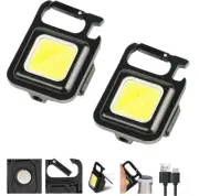 2PACK Mini USB Rechargeable LED Flashlight COB Work Lamp Torch Keychain Light
