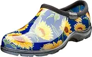 Sloggers Original Waterproof Rain and Garden Shoe for Women– Outdoor Slip-On Garden Clog - Made in The USA with Premium Comfort Insole and Arch Support, Sunflower Print Blue, 10