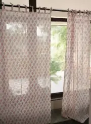 Set of 2 Panel Floral Curtains Hand Block Printed Light Filtering Curtain Drapes
