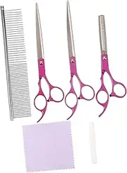 EXAOMBLE 1set Pet Grooming Scissors Kit Set with Straight Thinning and Curved Scissors for Dog and Cat Grooming Includes Comb and Portable Bag