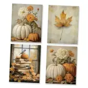 Fall Autumn Wall Art Decor Set of 4 - Vintage Pumpkin Maple Leaf fall-3