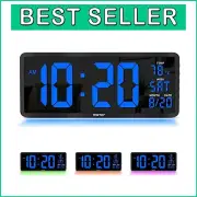 Larger Display Digital Wall Clock - Adjustable Brightness & 7 Color Night Light