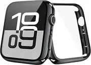 JULK [2 Pack] Jet Black Case with Screen Protector for 2024 Apple Watch Series 10 46mm, 9H Tempered Glass with Ultra-Thin Hard Protective Glossy Black Cover for iWatch