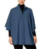 Anne Klein Womens Zip Front Cape Jacket, Blue, Plus Size, 3X
