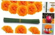 200 Pcs Marigold Flower Heads Bulk, Silk Marigold Heads with Stems Artificial