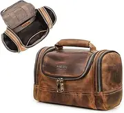 [CONTACTS] Crazy Horse Leather Toiletry Bag for Men Women Travel Bathroom Shaving Dopp Kit Toiletries Organizer Vintage Brown Cosmetic Bag Handbag, Dark Coffee, Retro