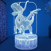 Dinosaur 3D Illusion Night Light,16 Colors Changing Touch Switch USB Table Lamp for Boys Room Decor Holiday Gifts or Home Decorations