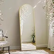 DUMOS 59"x16" Gold Arched Full Length Mirror with Stand, Floor Mirror Free Standing, Leaning Against Wall or Wall-Mounted, Standing Full Body Mirror with Shatter-proof Nano Glass for Wall, Living Room