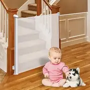 Retractable Baby Gate,HNPP, Dog Gate Door Extensions, Durable Mesh Baby Safety Door, Wide Pet Gate 86cm Tall, Extends to 150cm Wide, for Doorways, Stairs, Halways. (White, 150cm)